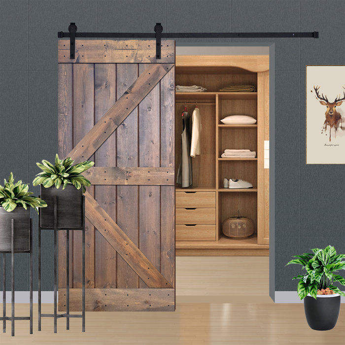 JM HOME Paneled Manufactured Wood Barn Door with Installation Hardware